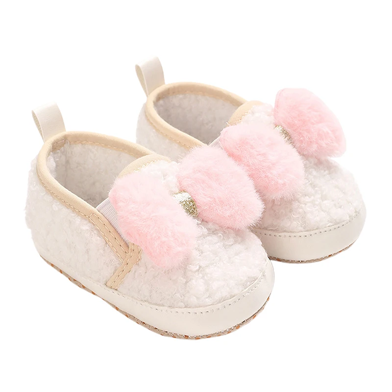 

Baby Fleece Shoes Soft Bow Slip-on Crib Shoes Anti-Skid Prewalker Sneakers for Infant Girls
