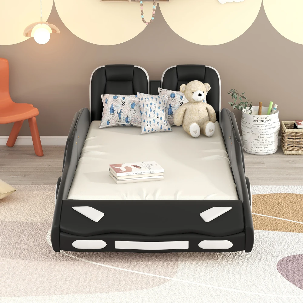 Twin-Size-Plattformbett in Rennwagenform mit Rollen, Schwarz