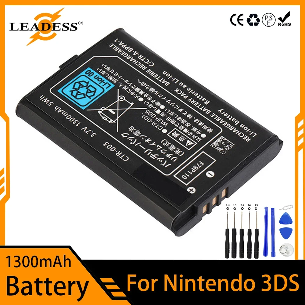 1300mAh CTR-003 Rechargeable Battery 3.7V Lithium-ion Battery for Nintendo 3DS N3DS 2DS Gamepad Controller with Repair Tool Kit