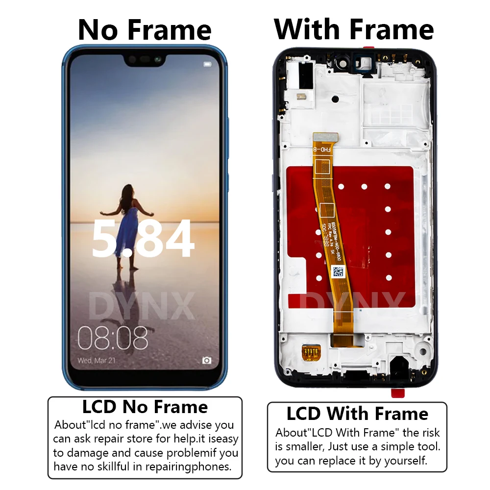 5.84 Inch For Huawei P20 Lite LCD Display Touch Screen Digitizer For Nova 3e ANE-LX1 ANE-LX2 Replaceme Display With Frame Cover