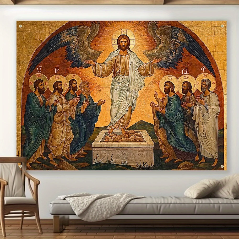 Epic Christian Wall Tapestry Jesus Christ Last Supper Artwork Religious Decor Large Canvas Print for Home Church Gothic