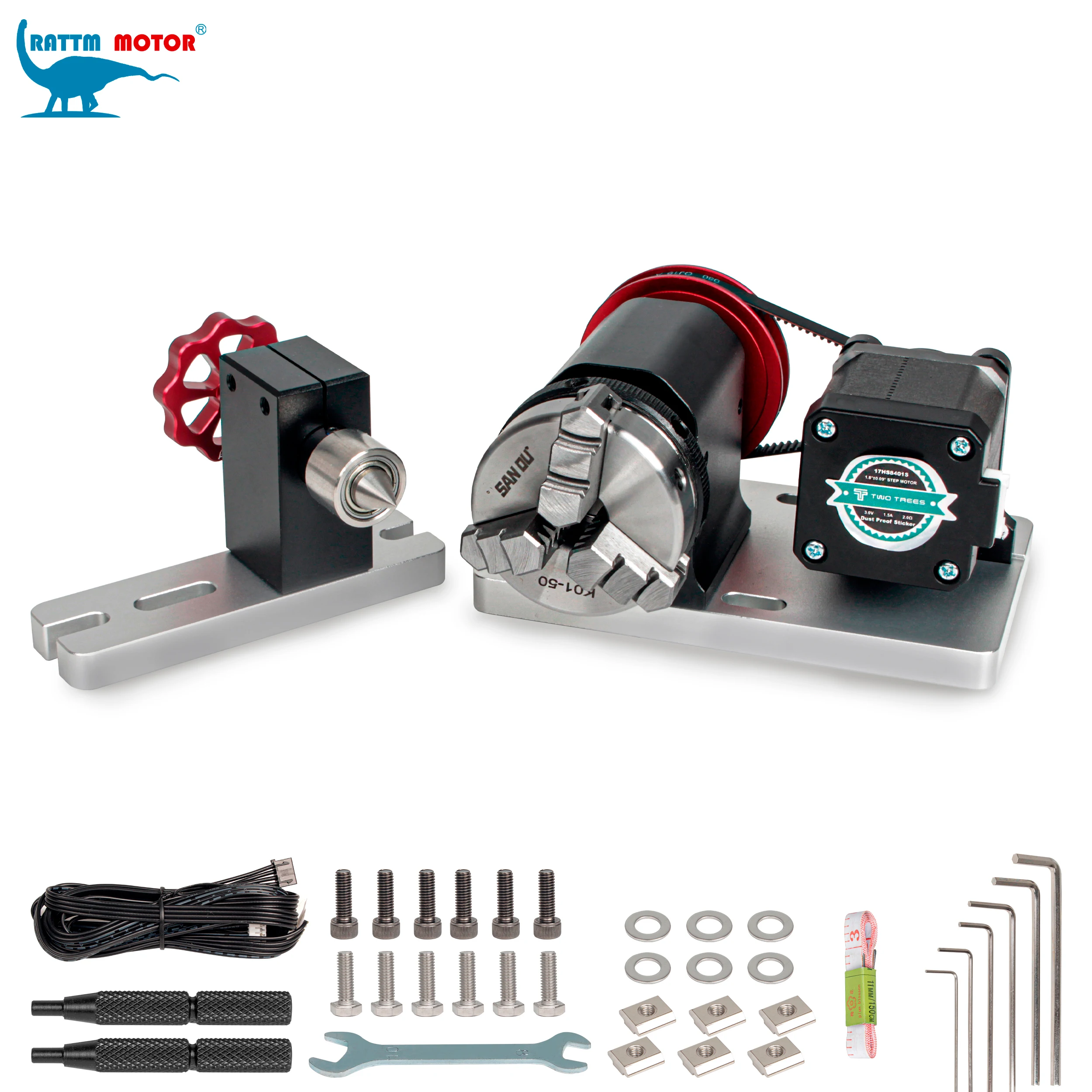CNC Fourth 4th A Rotary axis With 3 Jaws Chuck +Tailstock For CNC 3018 Pro MAX 4030Pro 3020 plus Engraving Router Machine view 6