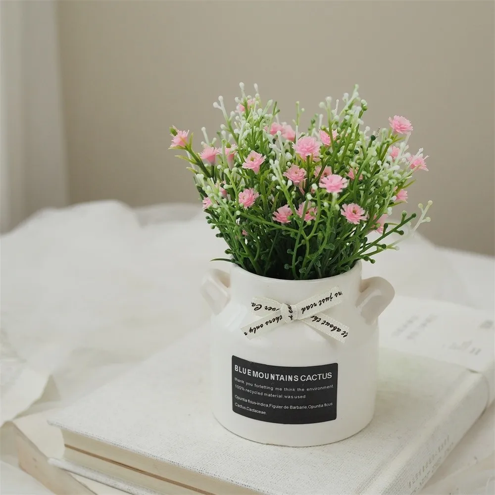 

New Mini Ceramic Pot Flowers Bonsai Gypsophila Flowers DIY Gifts Artificial Potted Plant Artificial Babys Breath Home Decor