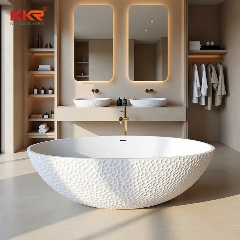 Solid Surface Freestanding Bathtub Soaking Drainer | Modern Design Eco-Friendly Artificial Stone For Hotel Villa Projects