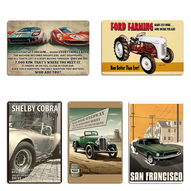 Old car fantasy poster demolition derby style There's A Point At 7000 RPM Where Everything Metal Plaque Design Tin Sign Poster