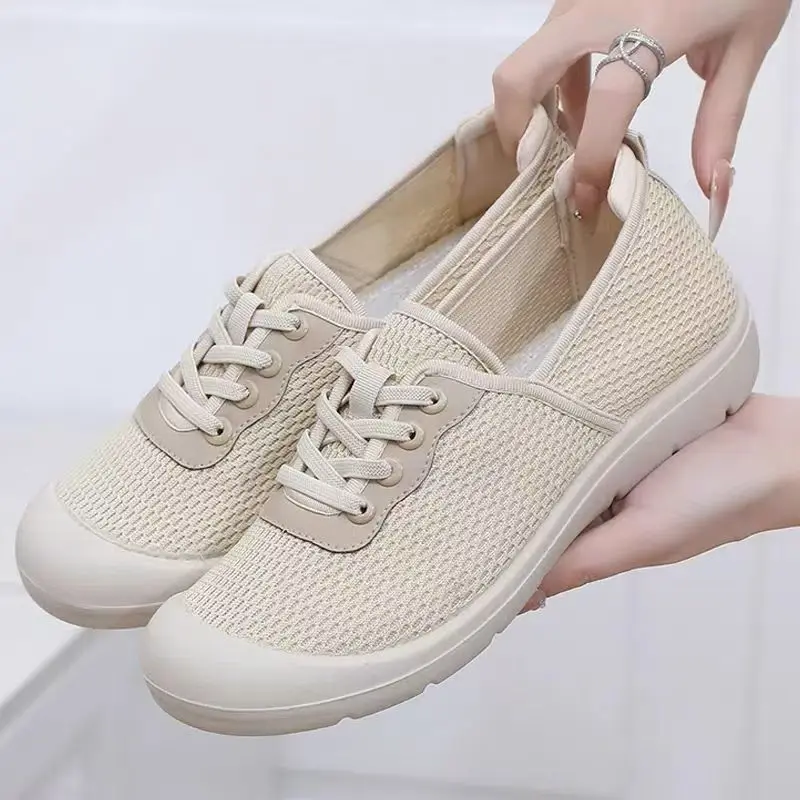 

Women Spring Autumn New Mesh Slip On Casual Sneakers Lightweight Non Slip Breathable Soft Sole Walking Shoes Elderly Nude Shoes