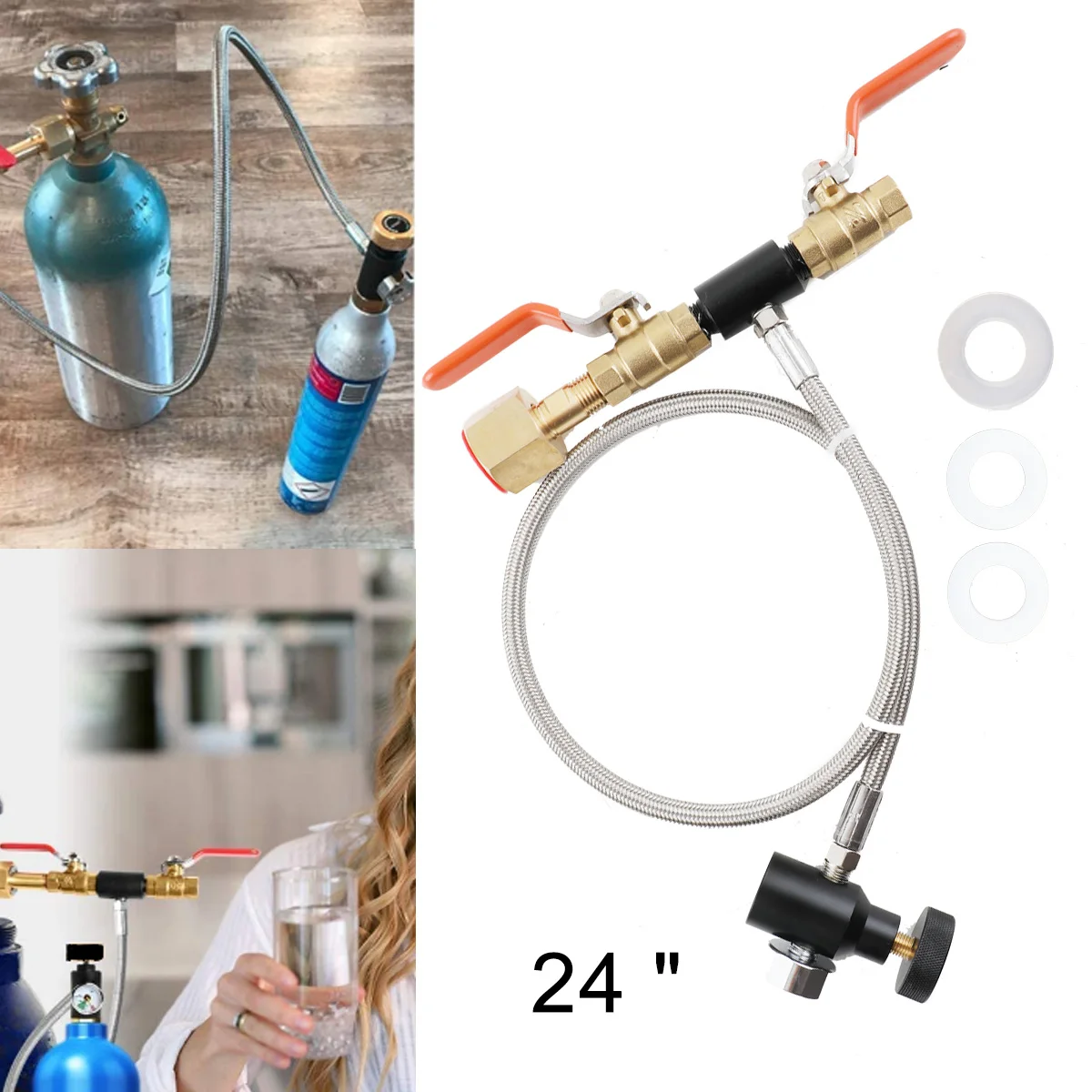 Cilindro De Tanque De Garrafa De Água De Refrigerante, 24 "Mangueira, Estação De Enchimento, Enchimento De Recarga De CO2, Alavanca De Válvula Dupla, Ferramenta De Recarga Rápida