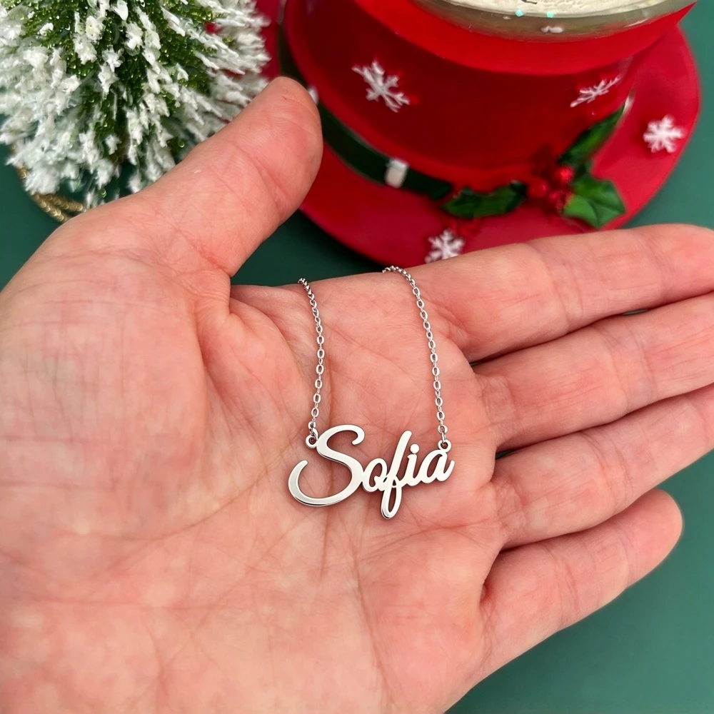 Custom Dainty Name Women Necklace Personalized Script Nameplate Pendant Necklace Stainless Steel Xmas Jewelry Christmas Gifts