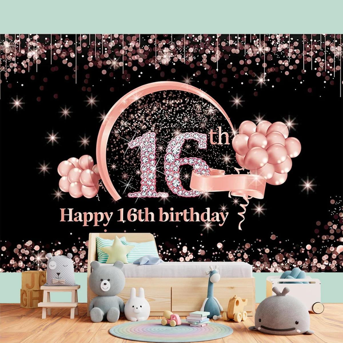 Happy 16 Birthday Backdrop Red Balloons Decor Banner Photo Studio Girls Photography Flag Light Family Party Celebration 10x6ft