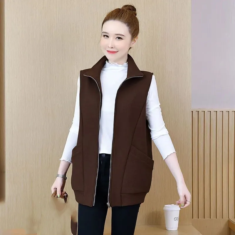 Autumn Attire Female Mid Length Version Vest Coat Women Cardigan Sweatershirts Waistcoat Jacket Lady Fashion  Sleeveless Outwear