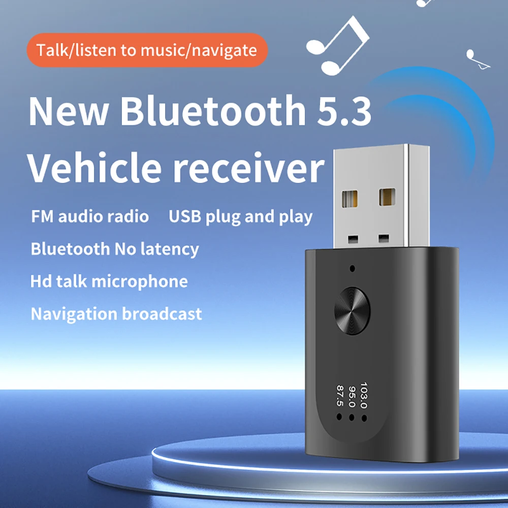 Car Bluetooth 5.3 Mini Usb Transmitter Receiver 87.5Mhz-103Mhz Handsfree Call Car Kit Auto Wireless Audio Adapter for Fm Radio