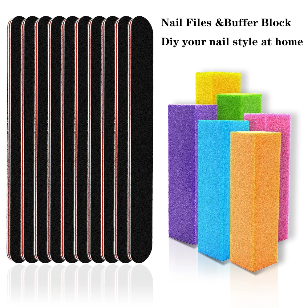 

16Pcs Nail Files And Buffers Set Professional Manicure Tools Kit Rectangular Art Care Buffer Block 100/180 Grit Strong Sandpaper