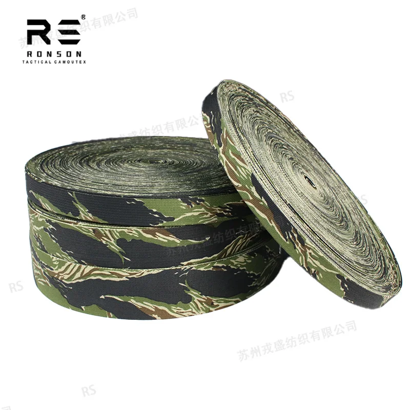 Tiger Stripe Black Camouflage Printed 25mm Nylon Webbing Tape Sustainable Feature Durable Use for Tactical Bag Backpack IRR