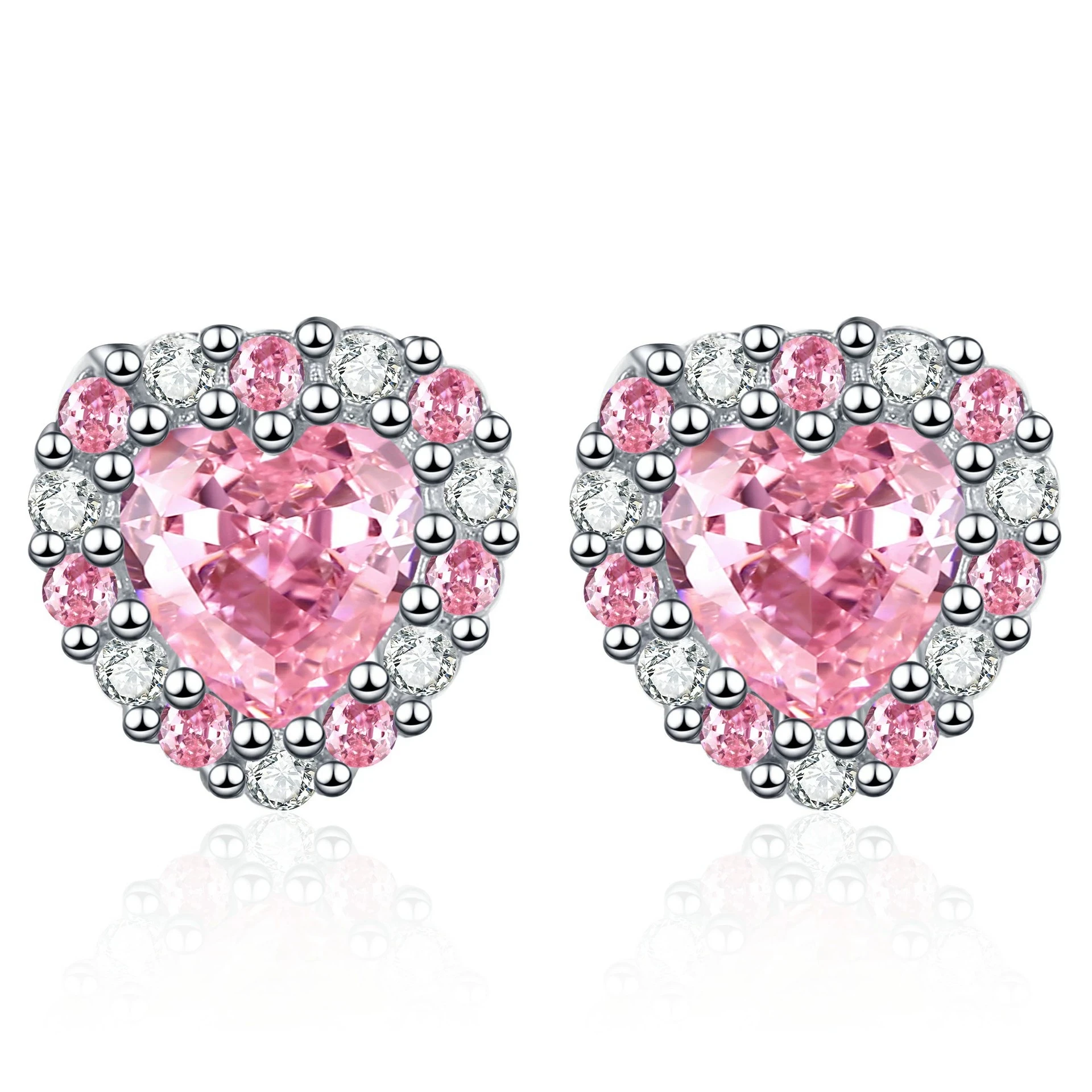 سحر الأزرق الوردي الأرجواني الأسود الزركون الحب القلب وأقراط للنساء فضية اللون الإناث الأذن الصغيرة ترصيع مجوهرات الزفاف #6