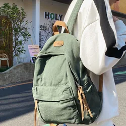 New Women Cotton Canvas Student Men Bookbag Travel Backpack Fashion Rucksack for Teenage Girls Boys School Bag Gift Khaki Green