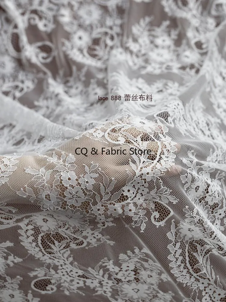 3M Long Eyelash Chantilly Lace Traditional Wedding Lace Fabric White Ivory Hot Selling DIY Material Sewing