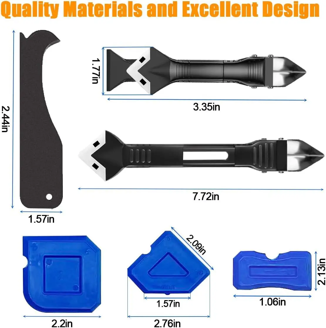 

Silicone Caulking Tool | 5-in-1 Sealant Finishing Tool | Caulk Remover & Glass Glue Angle Scraper for Bathrooms, Kitchens