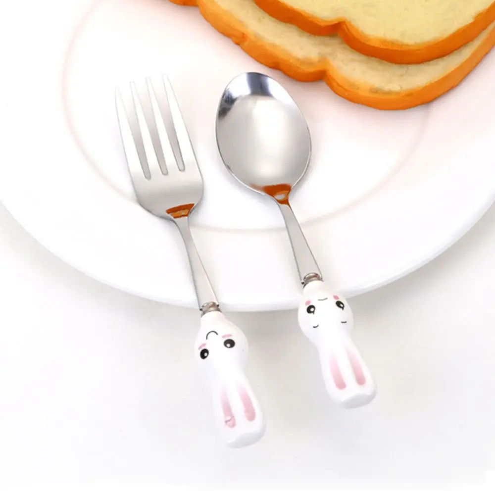 Cute Handle Cute Fork Carrot Rabbit Feeding Utensils Baby Utensils Spoon Baby Tableware