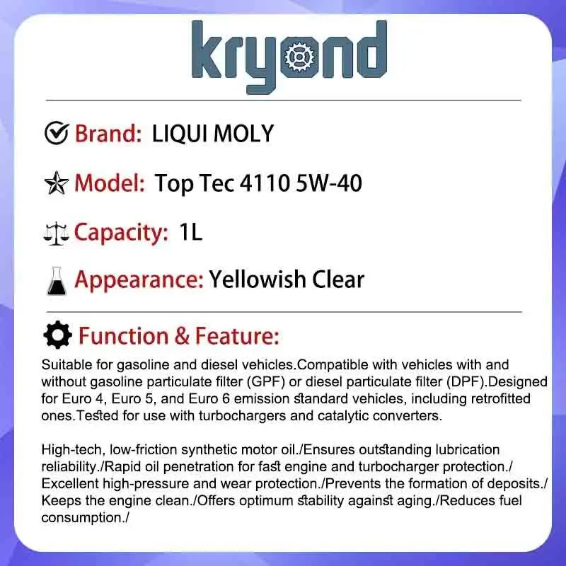 LIQUI MOLY Top Tec 4110 5W-40 1L Excelente limpieza del motor