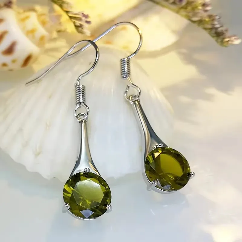 Fashion Teardrop Simple Dangle Earrings Women Temperament Olive Green Elegant Engagement Earrings Jewelry Accessories