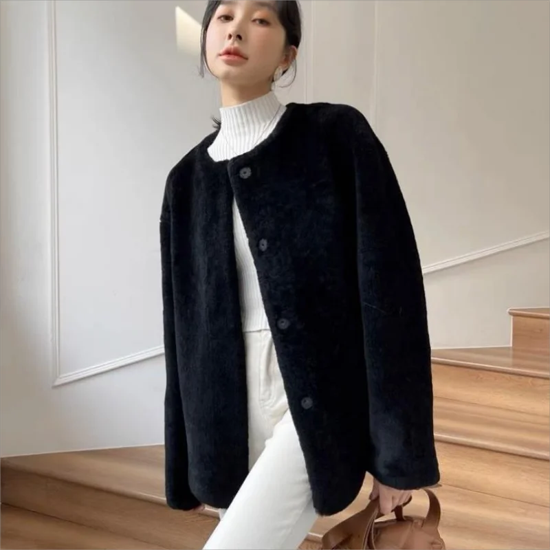 Abrigo de invierno para mujer, chaqueta de piel de visón sintética con cuello redondo, moda coreana