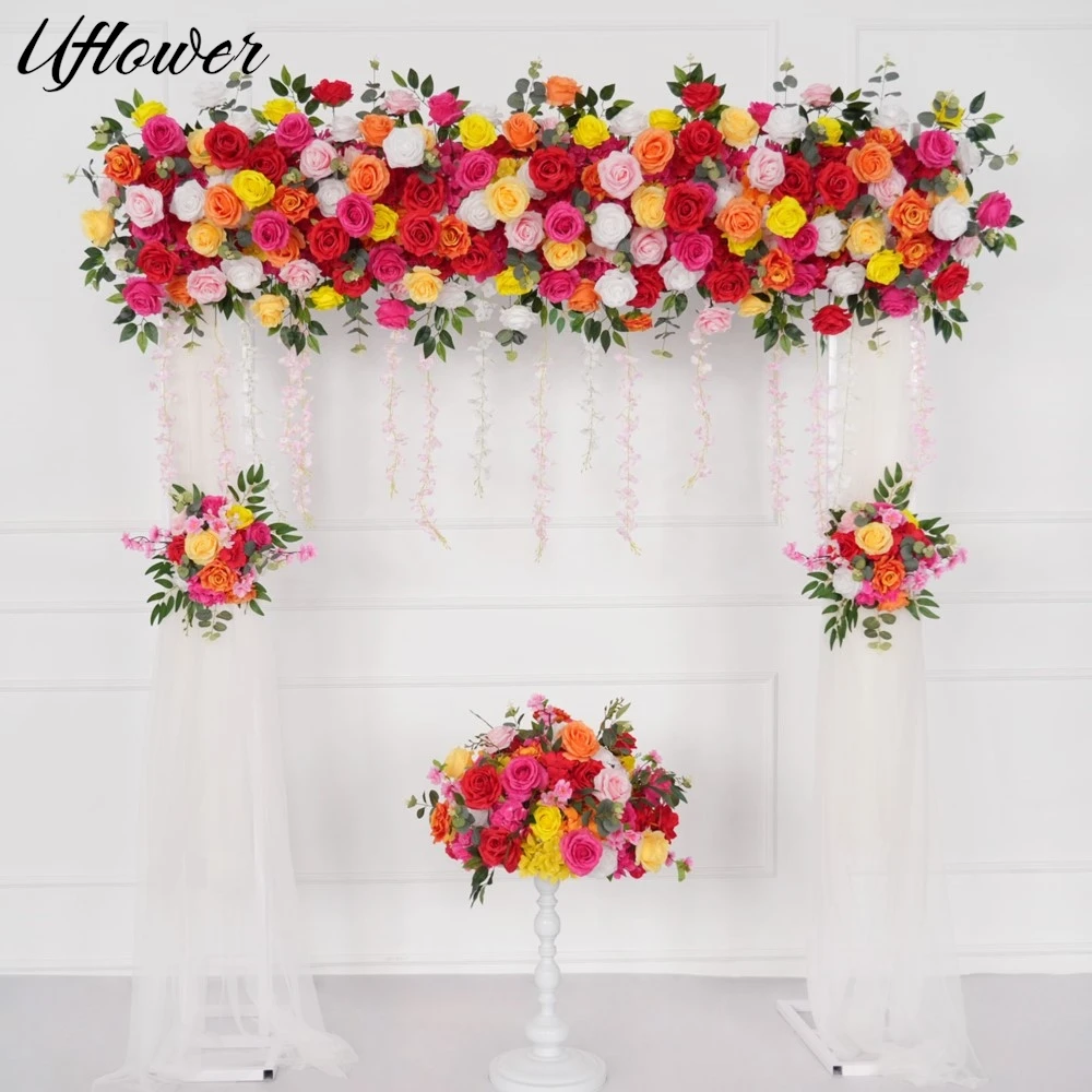 

Uflower Colorful Rose Flower Row Flower Ball Wedding Backdrop Decor Flower Arrangement Arch Flower Party Birthday Event Props