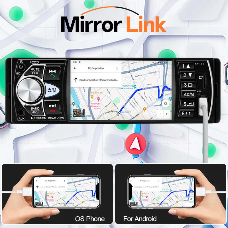 

HIPPCRON 4.1" Car Radio Mirror Link Multimedia 1Din Audio Stereo Bluetooth FM Receiver USB Support Rearview Camera