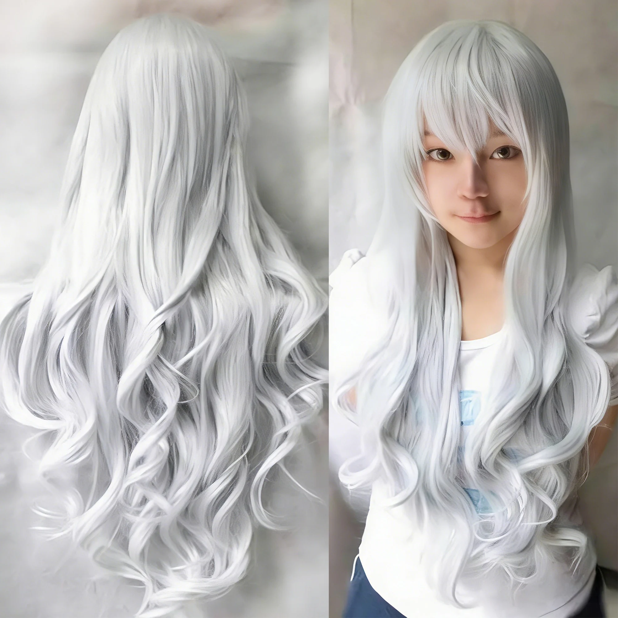 Synthetic Hair Long White Cosplay Wig Purple Hair Gray Curly Black Lolita Wig Hairpiece Pink Bangs Wig for Women - view 3
