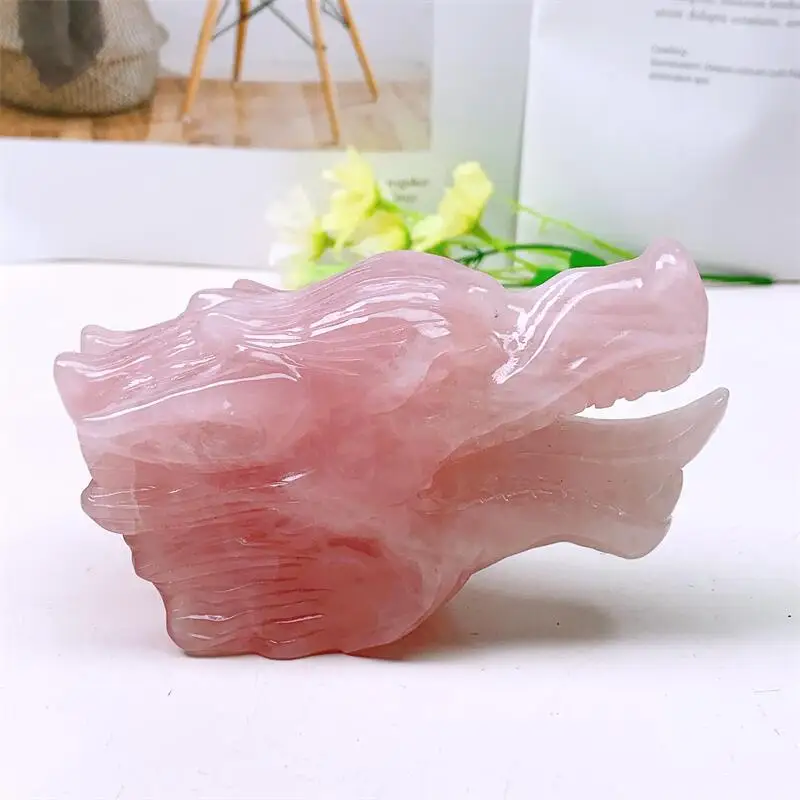 

Natural Rose Quartz Carving Handmade Animal Powerful Statue For Home Decoration Lucky Gift 1PCS