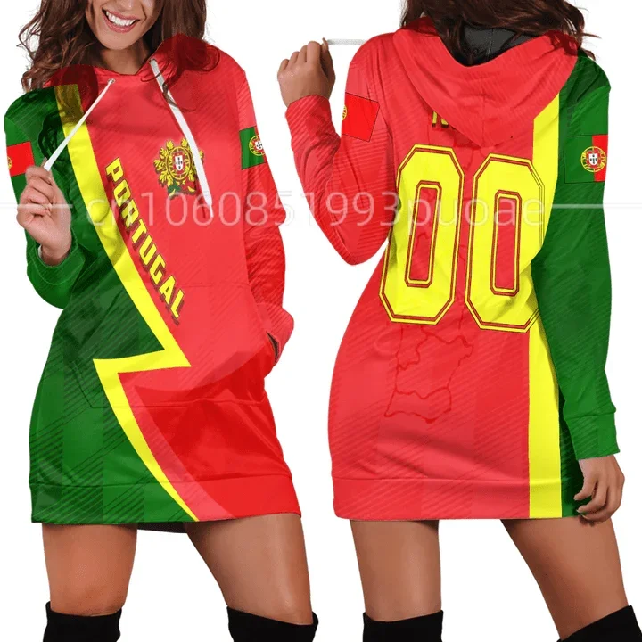 New Portugal Flag 3D Women Hoodie Dress Custom Name Retro Harajuku 3D Printed Flag Pullover Casual Sexy Women Hoodie Dress