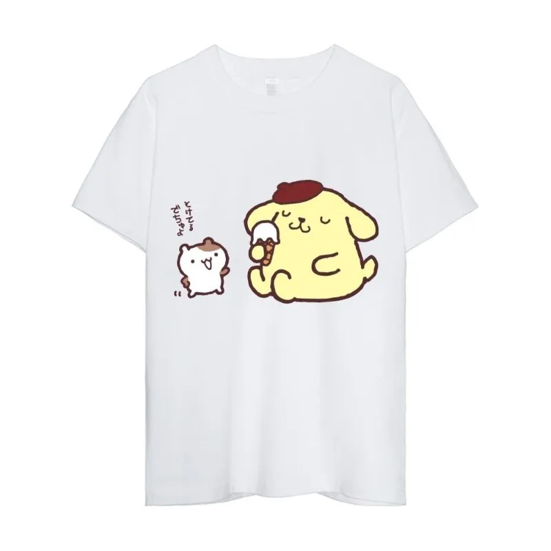 MINISO Sanrio Pompompurin T Shirt Men Couple Combination Clothes Short Sleeve Collar Fashion Woman Cotton