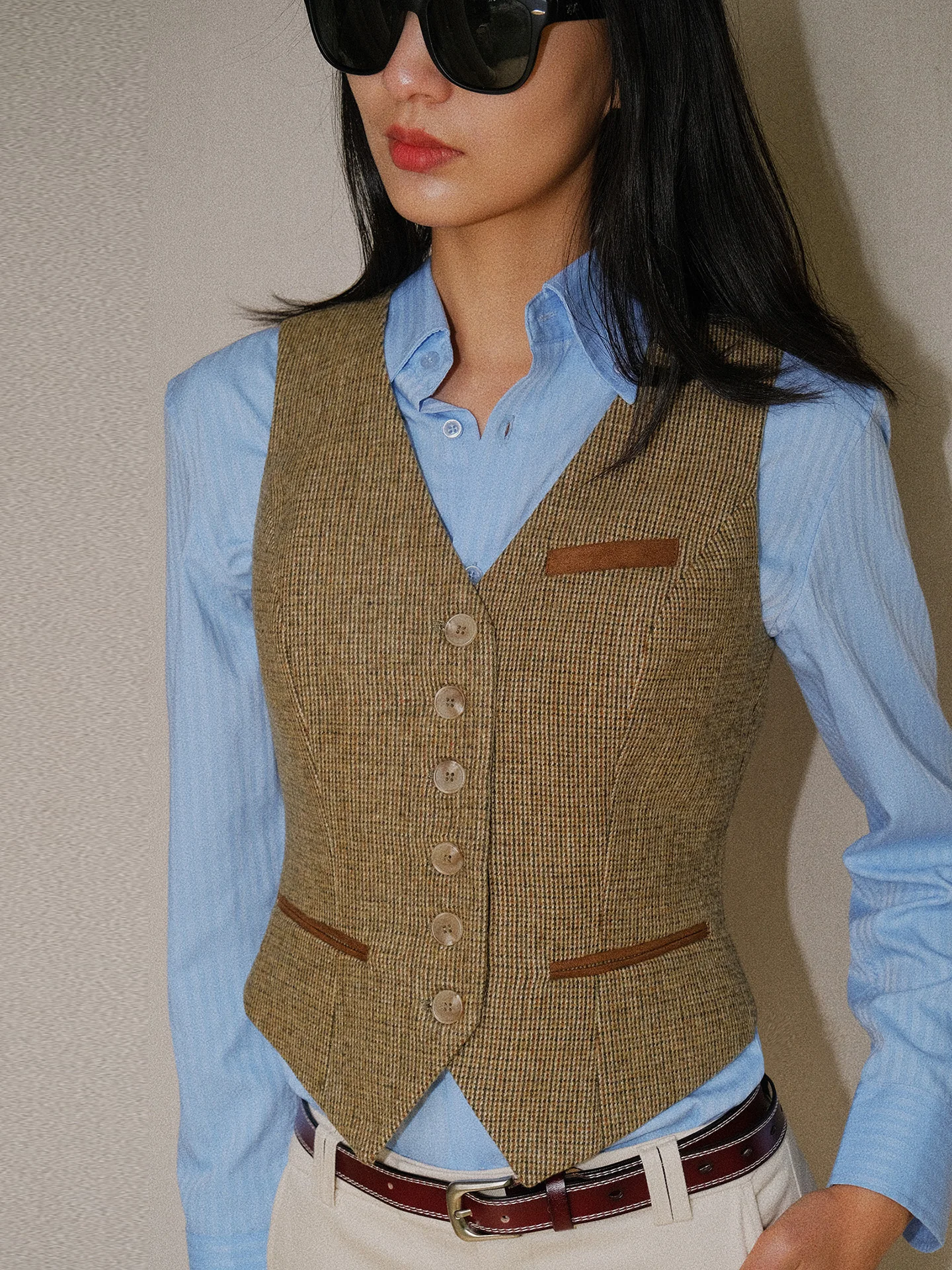 

LISAYU Woolen Plaid Suit Two-Piece Classic Style Three-Piece Set Long Pants Vest for Women Winter Fashion Casual Wear