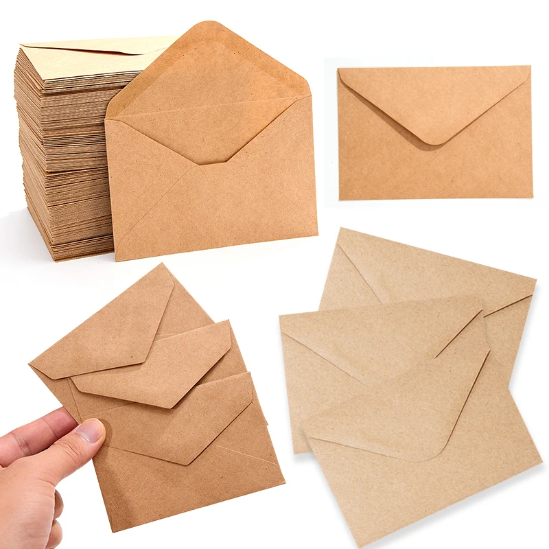 25/50PCS Kraft Paper Envelopes Brown Mailing Envelope for Gift Card Tags Jewelry Small Business Packaging Wedding Invitation ZYF