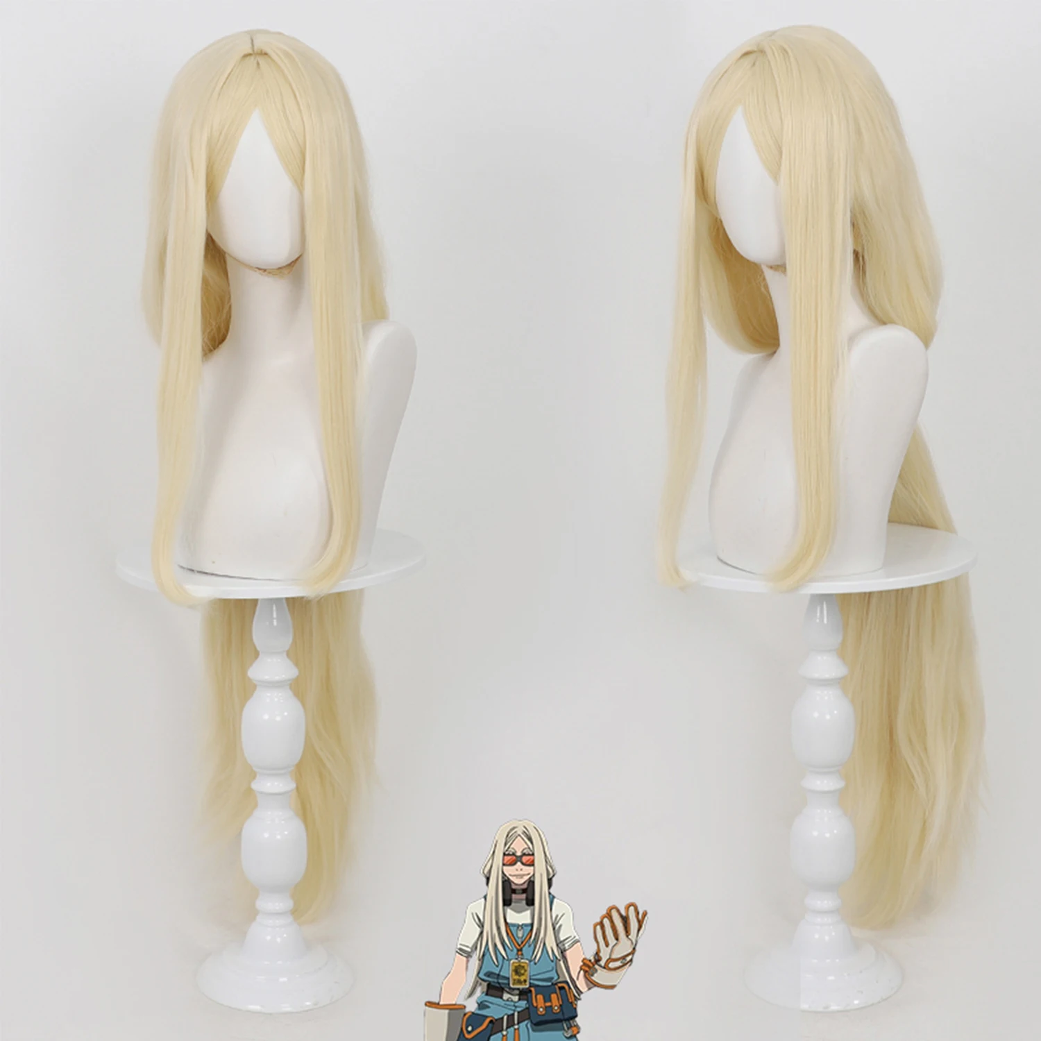 Gachiakuta August Stilzg Cos Wig Cream Yellow Long Straight Synthetic Realistic Scalp Cornrow Ponytail For Comic‑Con Halloween