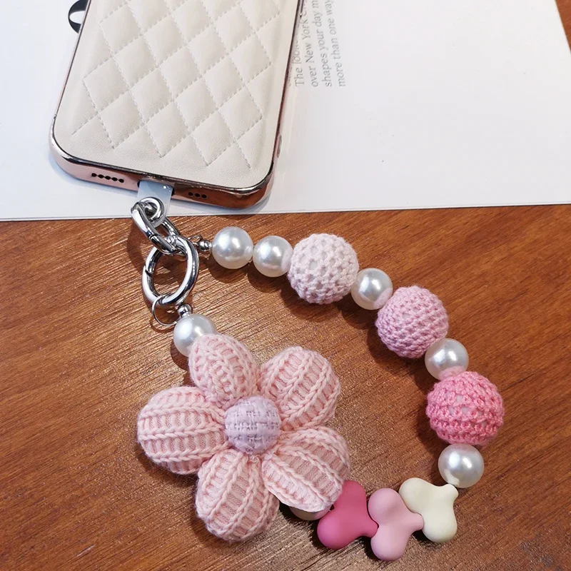 

Строп ручной работы из пряжи с бусинами подвесное украшение цветок Сердце ручная цепочка шнурок универсальные подвески для телефона