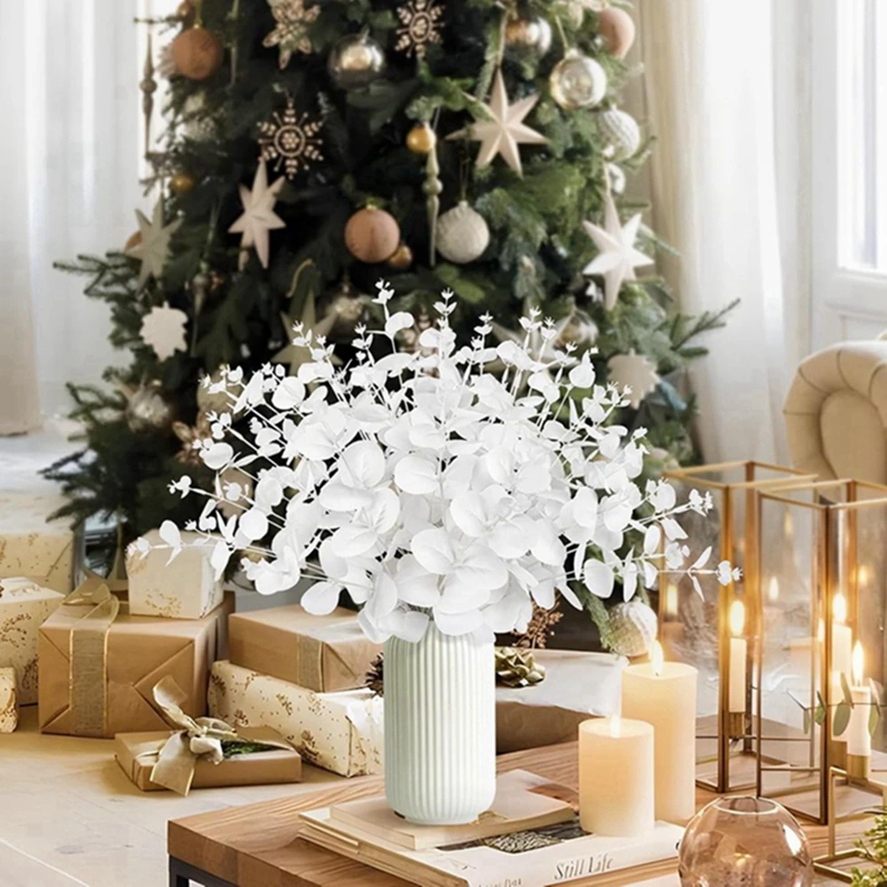Artificial Plants White Eucalyptus Leaves Festival Home Vases Outdoor Garden Bonsai Wedding Wreath Diy Gift Box Decor Scrapbooks