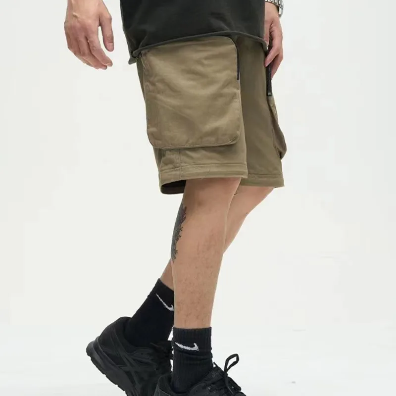 انفصال بلون السراويل للرجال ، مفتوحة تنحنح ، جيوب كبيرة ، ملابس الشارع عادية ، فضفاض مرونة الخصر