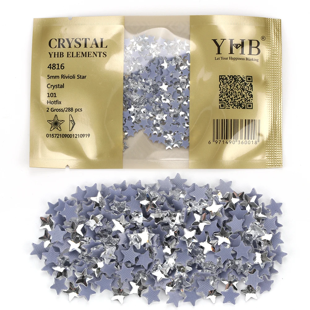 YHB 288Pcs Crystal Cristales Strass Flatback Rivioli Star Hotfix Shaped Rhinestones For Shoes Bags Fabric Garment Nail art