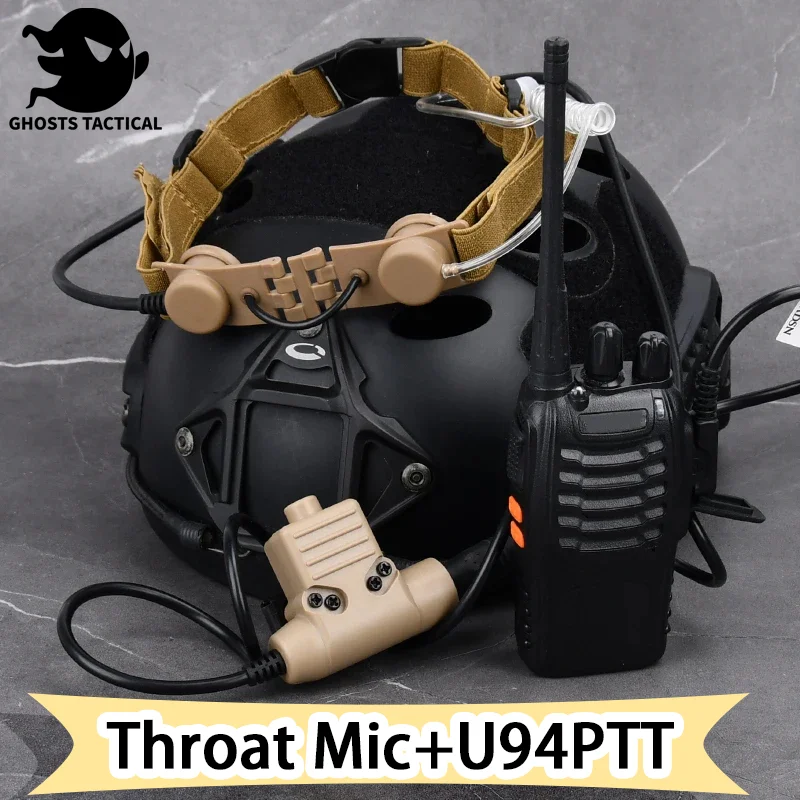 

Tactical Head-mounted throat microphone Military earphones collocation Kenwood U94 PTT Suitable For Moto Midland Walkie Talkie