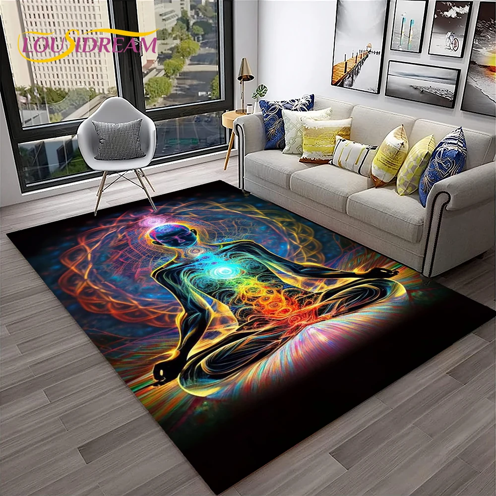 Naturalize Yoga Meditation Rainbow 7 Chakra Soft Carpet Rug for Home Living Room Bedroom Sofa Doormat Decor, Non-slip Floor Mat