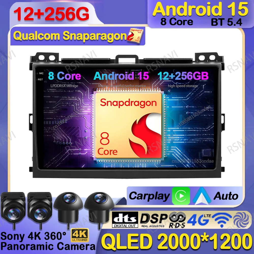 

Car Radio Android 15 For Toyota Land Cruiser Prado 120 3 III For Lexus GX470 GX 470 J120 2002 - 2009 QLED BT Head Unit GPS DSP