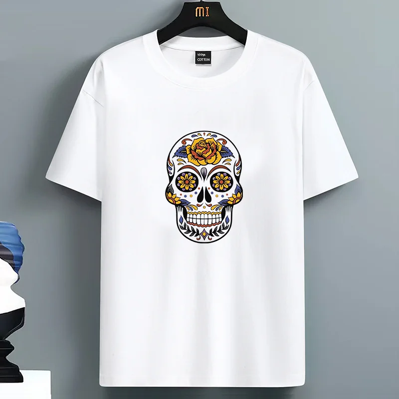 

Summer For Men's 100 Cotton Comfortable Casual Loose Oversized Fashion Face Printed Sports Round Neck Short Sleeved T-shirt Top