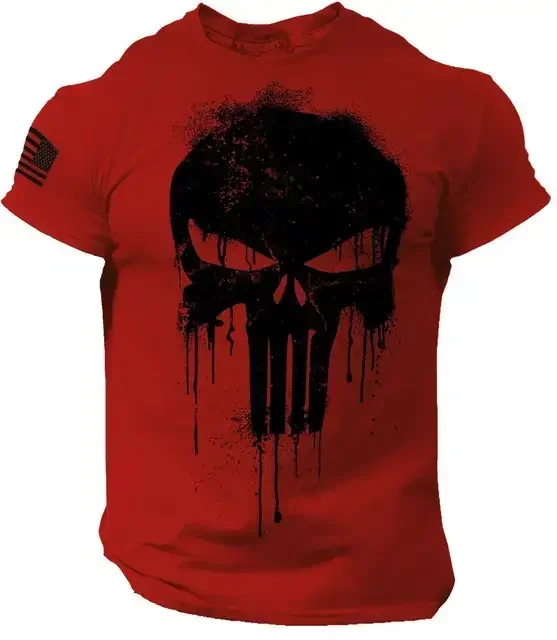 Men's T-shirt 3D Printing Military Patriotic Skull Falling Oversized Short Sleeve T-shirt Men's Sportswear Clothing Top T-shirt