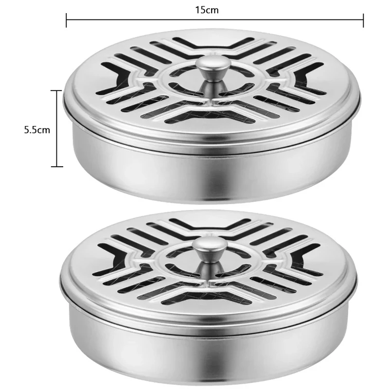 Mosquito Coils Holder RVS Mosquito Coil Box met deksel Ronde Mosquito Coil Tray Gemakkelijk schoon te maken Anti-muggenbenodigdheden