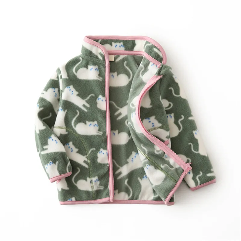 Zeebread New Arrival Boys Girls Fleece Jackets Zipper Animals Print Plus Velvet Thickening Polar Fleece Children Collar Jacket