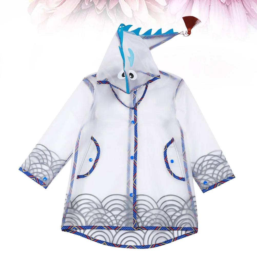 

1Pcs Kids Raincoat Eva Waterproof Translucent Dragon Style Lightweight Practical Rain Cover Protective Suit Size L