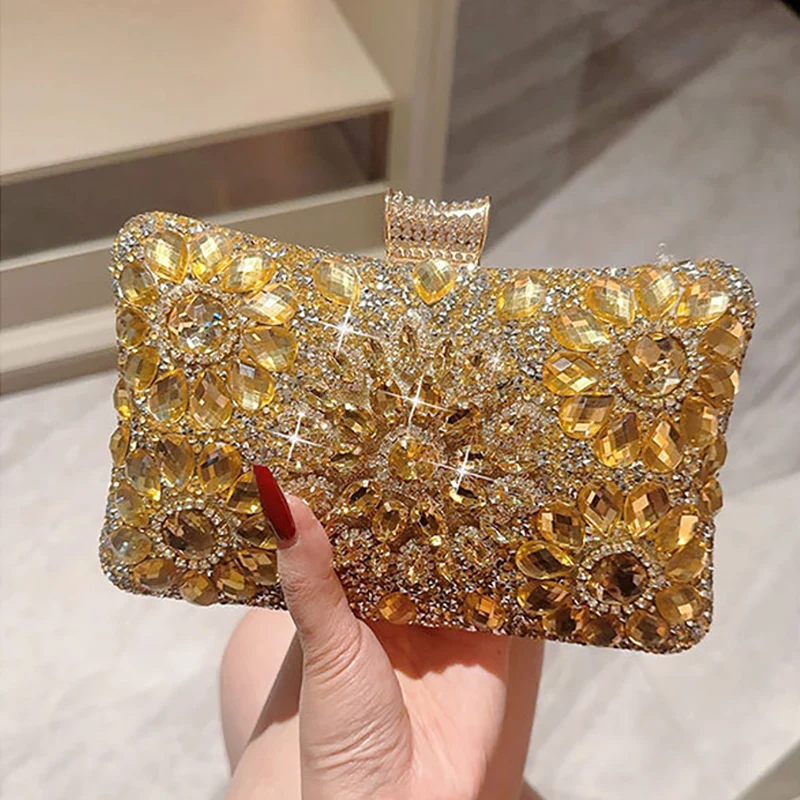 

Women Dinner Bag Fashion New Shining Sunflower Inlaid Diamond Banquet Luxury Rhinestone Hand Bag Ladies Dress Evening Bag XA40ZD