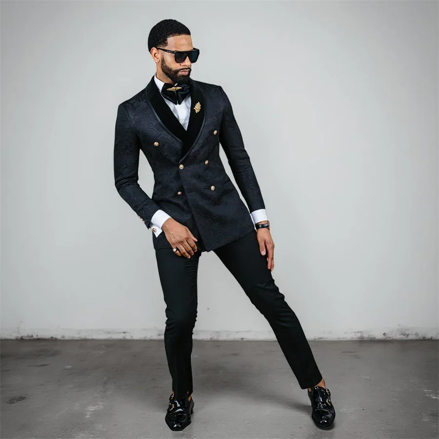 

Мужской свадебный костюм с цветочным принтом: двубортный пиджак и брюки, приталенный крой, на заказ, модный смокинг, комплект из 2 предметов