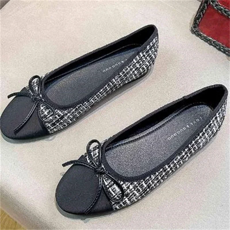 

Butterfly-knot Shoes For Ladies Round Toes Women Stripe Zapatos Mujer Low Heels Chassure Femme Shallow Female Bow-tied Ballets