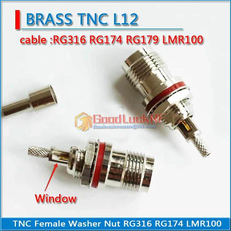 

L12 TNC Female Window jack With O-ring Bulkhead Panel Nut Crimp for RG316 RG174 RG179 LMR100 Cable plug RF Connector